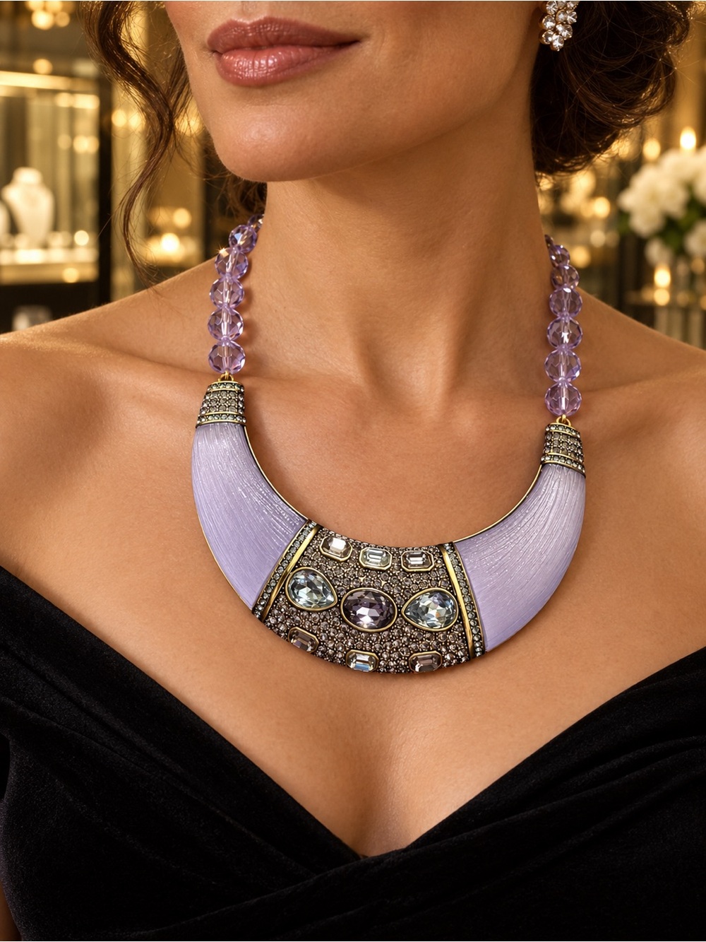 ✨ HEIDI DAUS “SAY IT WITH STYLE” PURPLE PASSION BIB NECKLACE ✨